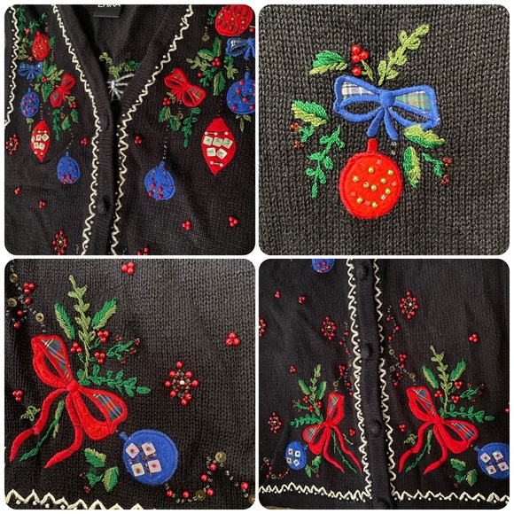 ERIKA Black Embroidered Sequins Ugly Christmas Holiday Vest Sweater Size Large - Picture 13 of 16